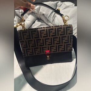 Fendi Black and Brown Logo Shoulder Bag